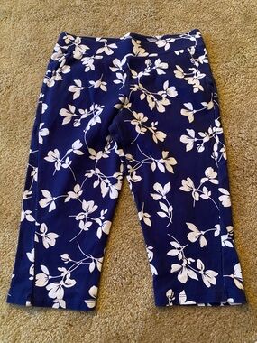 Belle by Kim Gravel Soft Cozy Navy Floral Capris